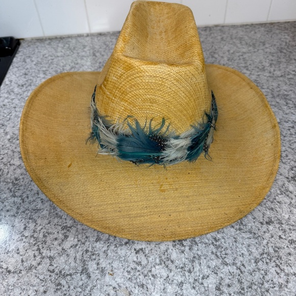 Tomy Sombreros Elegante | Vintage Western Cowboy Hat w/Blue Feather Band, OS